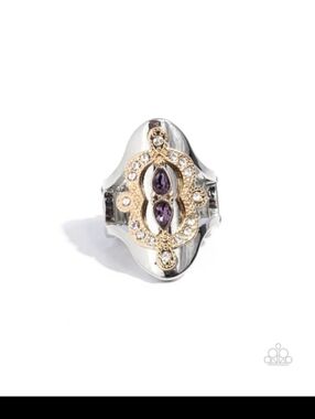 Tiered Timeline Paparazzi Gold & Silver Filigree Ring Purple Marquise Stones